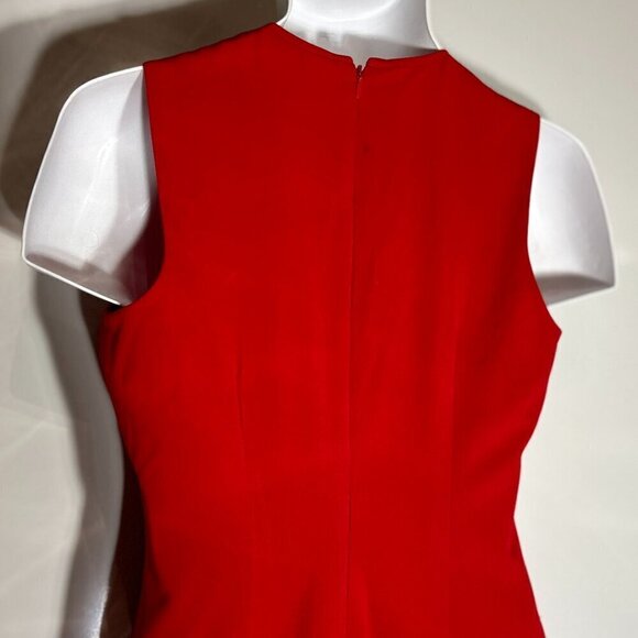 Calvin Klein SZ 6 Red Fitted Column Dress Ruffle Formal Career Party Wedding Gue - Picture 5 of 7